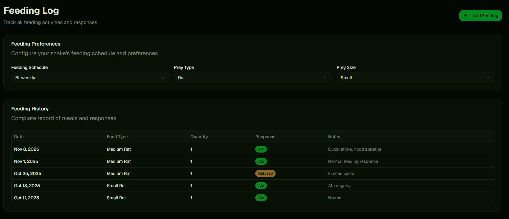 Feeding Log & Behavior Tracking screenshot