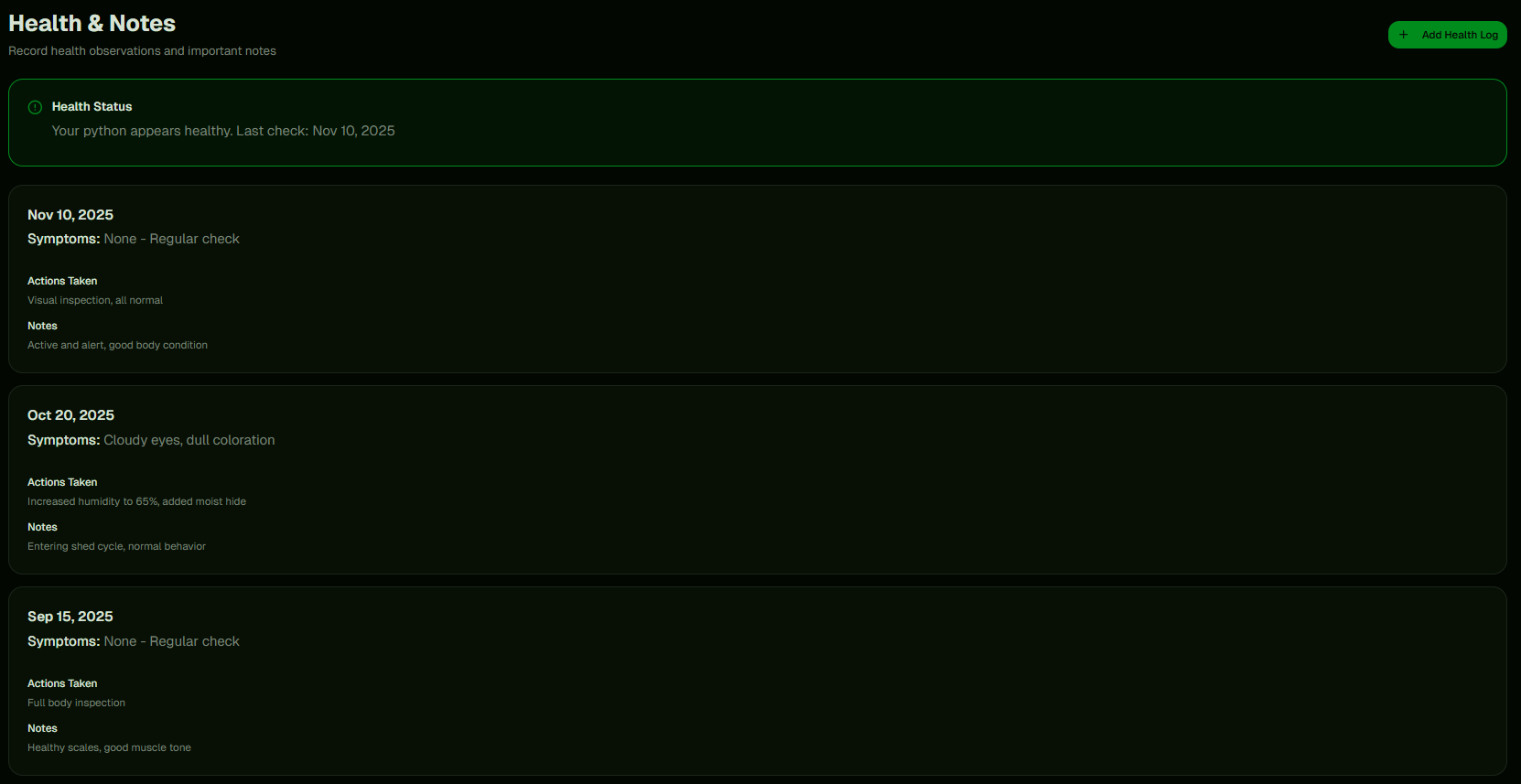 Health Notes & Medical History screenshot