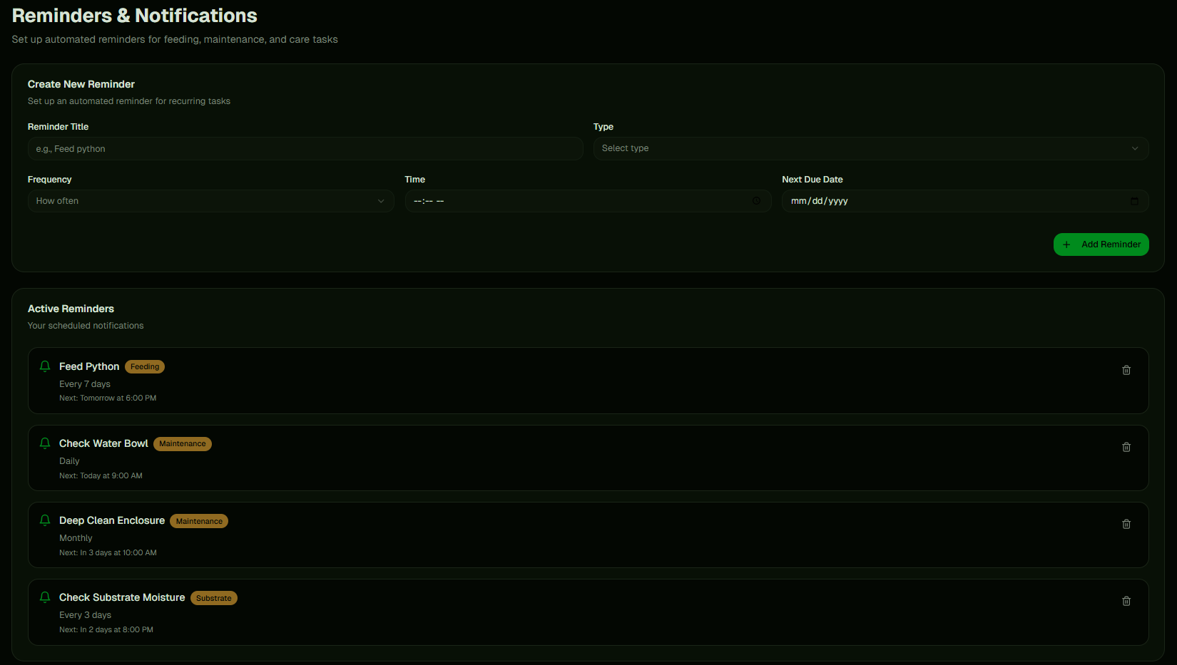 Reminders & Notifications screenshot