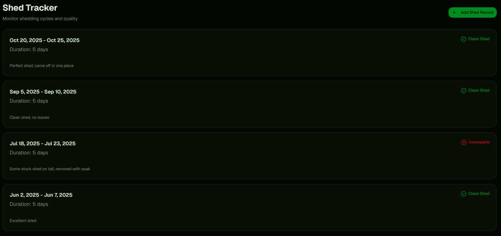 Shed Tracker screenshot